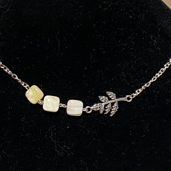 2/$20, Yellow Calcite Leaf Branch Necklace, Genuine Gemstone Stainless Chain - Picture 3 of 14